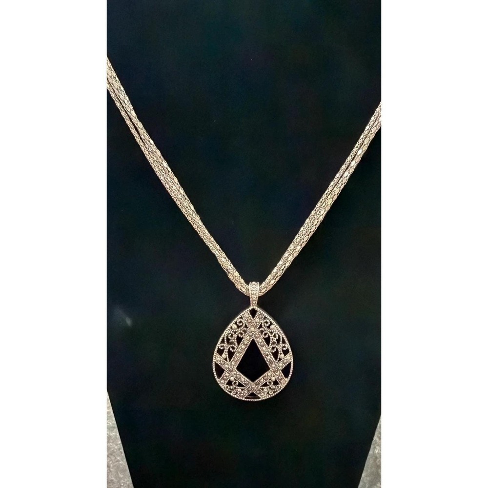 East 5th Silver Tone Marcasite Style Teardrop Pendant Necklace Multi Strand